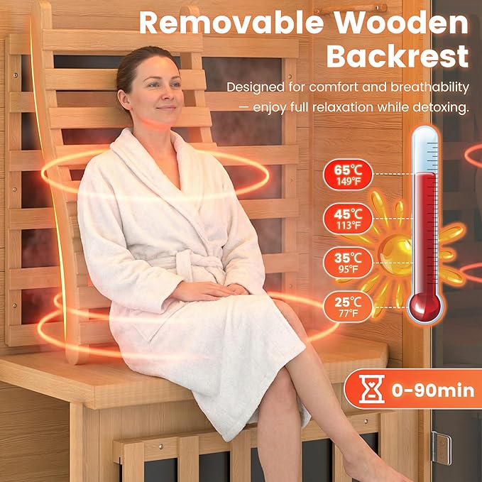 Infrared Sauna,1 Person Red Light Sanua with for Home,950w/110v Full Spectrum Indoor Dry Sauna, Carbon, Heater Panels, Bluetooth Audio, 8-Color Chromotherapy Lights, 35.4"x 31.5"x 66.9" HOMTHING