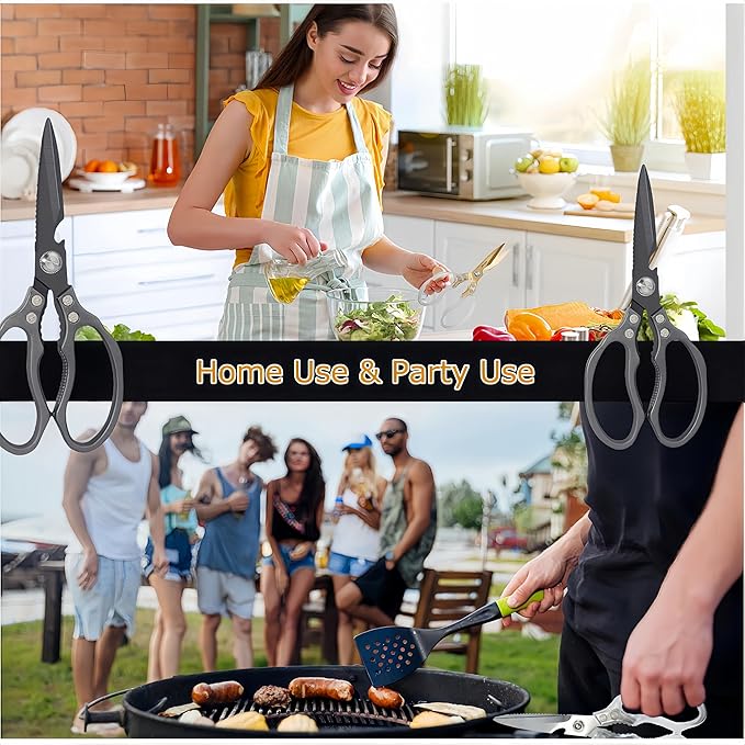 AWinjoy Heavy Duty Sharp Kitchen Scissors - Dishwasher Safe Black Cooking Shears for Meat, Chicken, Fish, Poultry, Herb, Bread (All Black) - Bloomnest