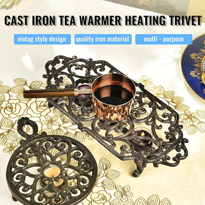 Sungmor Heavy Duty Cast Iron Teapot Dish Warmer Stable Holder for Tealight Stand | Tealight Warmer Decorative Stove for Villa Yard Balcony-Flower Shape - Bloomnest