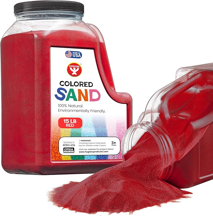 Hygloss Colored Sand for Crafts - 15 lb Bottle, Red - Vibrant Colorful Fine Sensory Play Sand Art Kits for Kids - Classroom Activities for Children 3 4 5 6 7 8 9 10 11 12 - Safe for Ages 3+ - Bloomnest