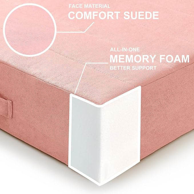 2 Pcs High Density Foam Floor Pillow - Upgraded Large Pillows Seating for Adults - Outdoor Floor Cushion with Soft Tufted Cover - Yoga Pillows for Sitting On Floor - 22 Inch Pink - Bloomnest