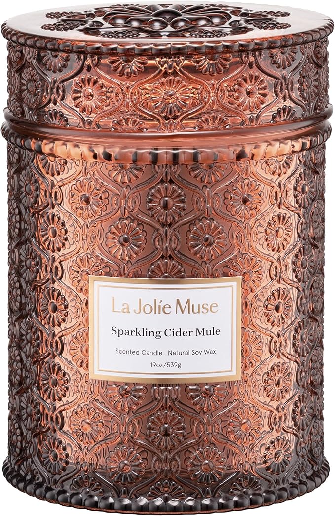LA JOLIE MUSE Fall Candle | Sparkling Cider Mule Candle – Apple Cider, Orange & Amber | 19 oz Wooden Wick | Clean Burn & Vibrant Scent | Fun Gift for Hosts & Fall Tablescapes - Bloomnest