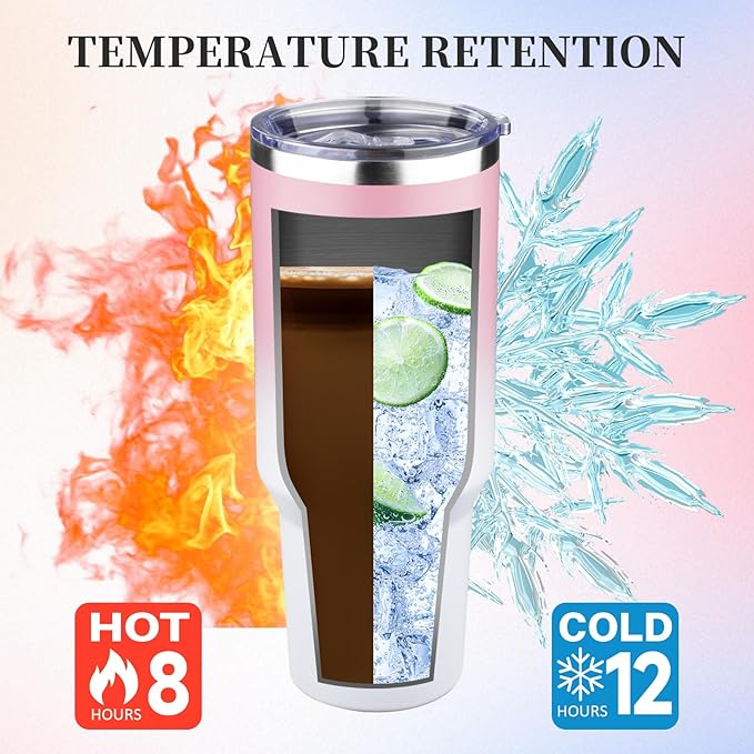 40 oz Tumbler with Lids and Straws Double Wall Vacuum Insulated Tumbler Cup,Stainless Steel Leak-proof Thermal Tumbler Powder Coated Travel Coffee Mug for Cold and Hot Drinks,Pink White - Bloomnest