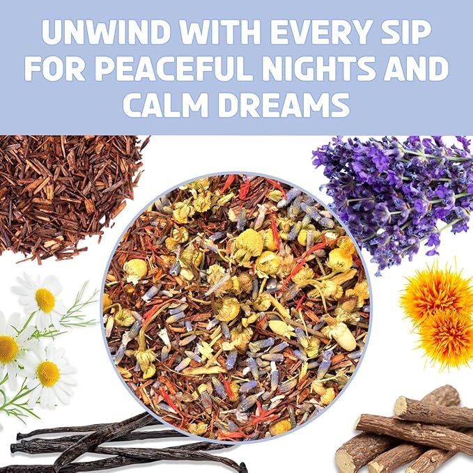BREWIX, Bedtime Blossom Calming Tea For Sleep (50+ Cups) Herbal All Natural | Supports a Good Night’s Sleep | Night Time, Caffeine Free with Rooibos, Safflower, Chamomile and Lavender | Perfect for Bedtime | Relaxing Natural Nighty Night Sleeping Tea - Bloomnest