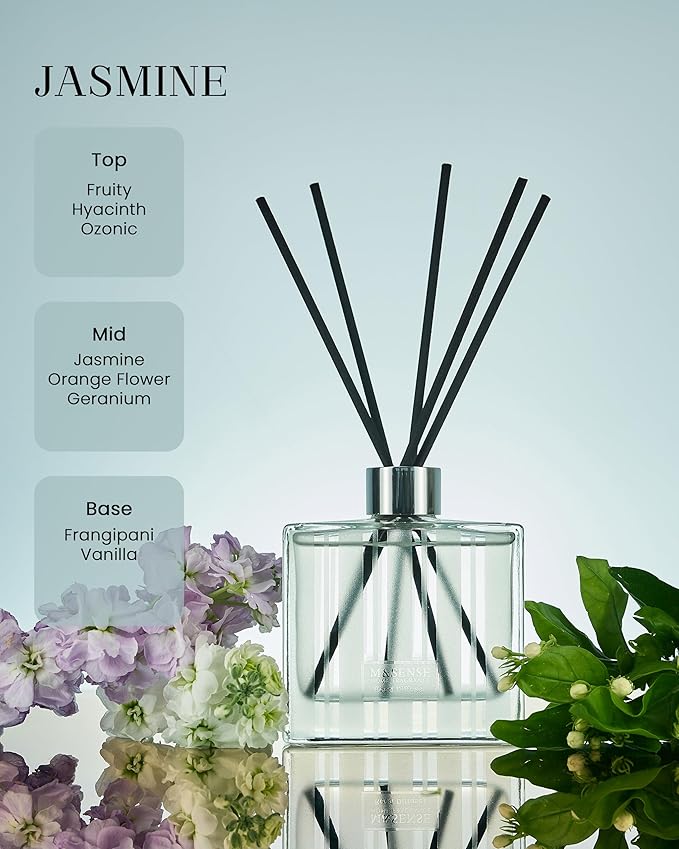M&SENSE Jasmine & Vanilla Reed Diffuser Set - 7.04 oz Scented Diffusers for Home, Fragrance Oil Aroma with Sticks, Shelf Decor Housewarming Gifts for Bedroom Bathroom MSENSE