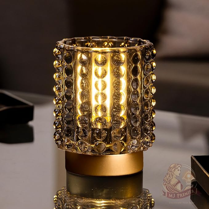 Battery Operated Lamp with Timer, Mini Crystal Table Lamps for Home Decor, Small Cordless Lamp for Areas No Outlets, Glass Battery Powered Lamps for Entryway, Bedroom, Bathroom, Shelf, Corner(Gray) - Bloomnest