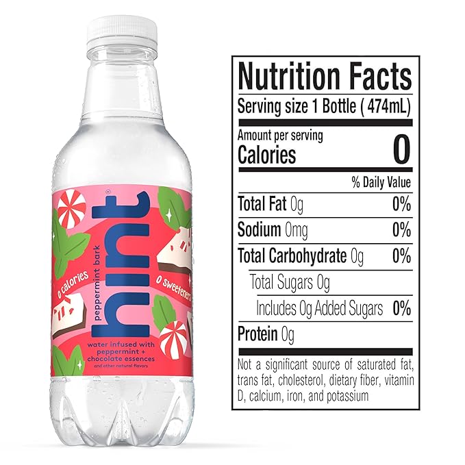 Hint Fruit-Infused Bottled Water, Peppermint Bark- Sugar Free Flavored Water with Zero Calories, Naturally Flavored, and No Artificial Sweeteners - 16 Fl Oz (Pack of 12) - Bloomnest