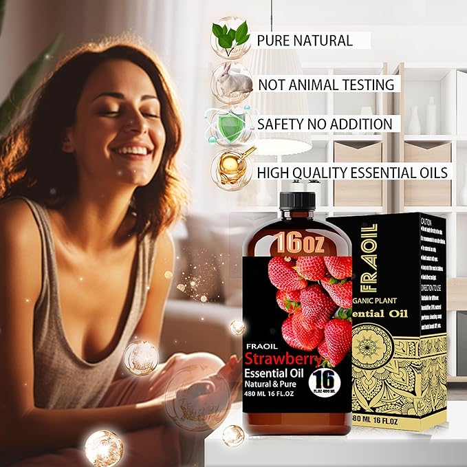 Strawberry Essential Oil, Strawberry Oil 16 Fl Oz 480 ML for Diffuser Humidifier Yoga Cleaning DIY Candle Soap Making Perfume Gift for Women Essential Oils - Bloomnest