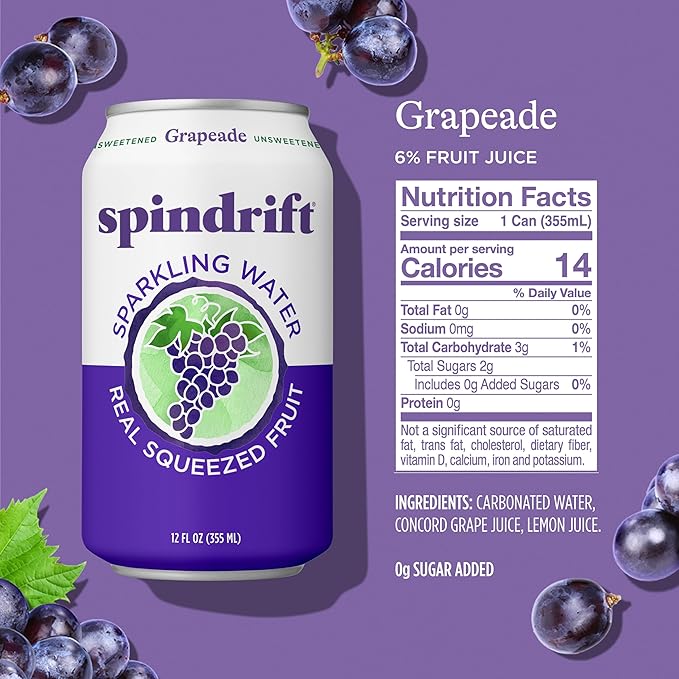 Spindrift Grapeade Can 12 Ounce (Pack of 24) - Bloomnest