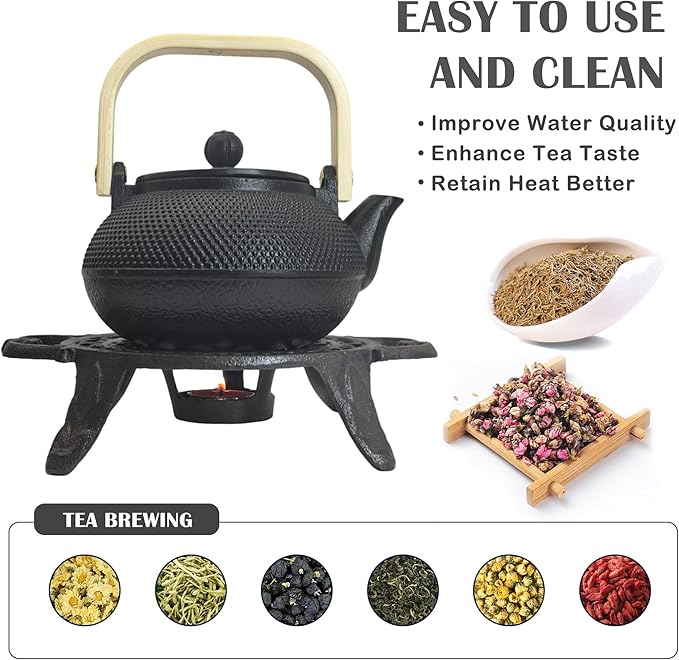 Cast Iron Tea Set with Teapot and Warmer, Japanese Tetsubin, 30.4oz Small Teapot with Infuser for Loose Leaf, Asian Tea Kettle for Stovetop Safe, Elegant Durable Tea Pot Set Gift - Bloomnest