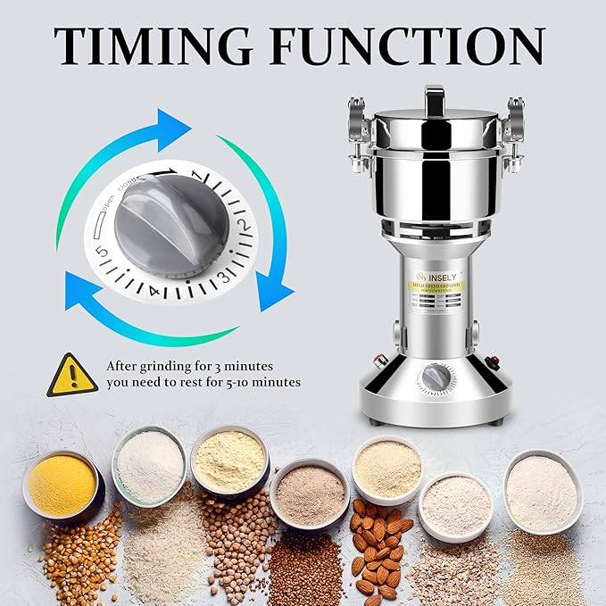 Grain Mill Grinder 300g High Speed Food Grain Mill Stainless Steel Seeds Flour Nut Pill Wheat Corn Herbs Spices & Seasonings Dry Grinder Electric Machine Grinder for Kitchen - Bloomnest