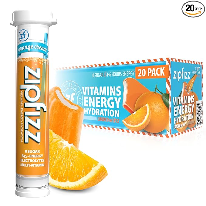Zipfizz Daily Energy Drink Powder, Orange Cream, 20 Pack | 3-in-1 Sustained Energy, Rapid Hydration, and Essential Vitamins | Sugar-Free | Electrolyte Powder | Contains Vitamin B-12 & Antioxidants - Bloomnest