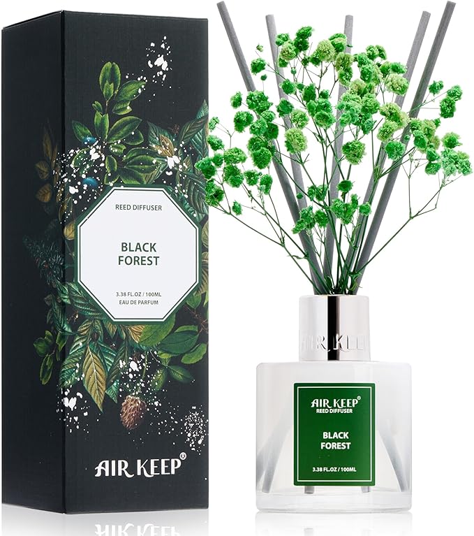 Airkeep Reed Diffuser Set,3.38 fl oz (100 ml) - Black Forest Oil Diffusers with 8 Reed Sticks, Home Fragrance Reed Diffuser for Bathroom Shelf Decor - Bloomnest