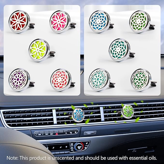 ttstar Car Diffuser Vent Clip - 30mm Aromatherapy Essential Oil Car Diffuser Vent Clips with 36 Refill Pads (3 Lotus Vent Clips, Metal) - Bloomnest
