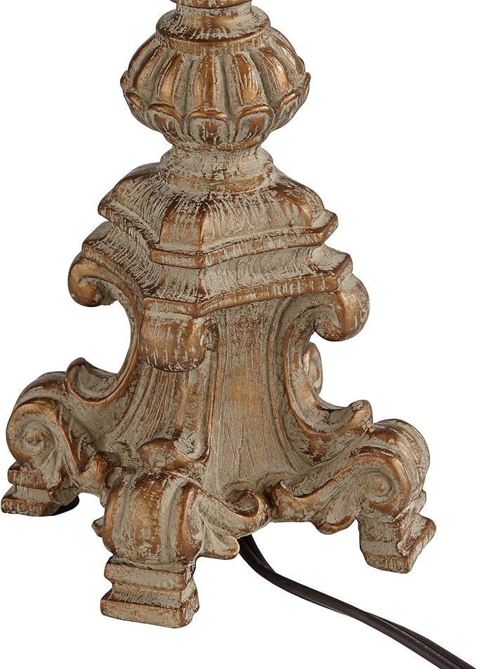 Regency Hill Elize Traditional French Country Style Vintage White Washed Candlestick Table Lamps 26.5" High Set of 2 Bell Shade for Living Room Bedroom House Bedside Nightstand Home Office - Bloomnest