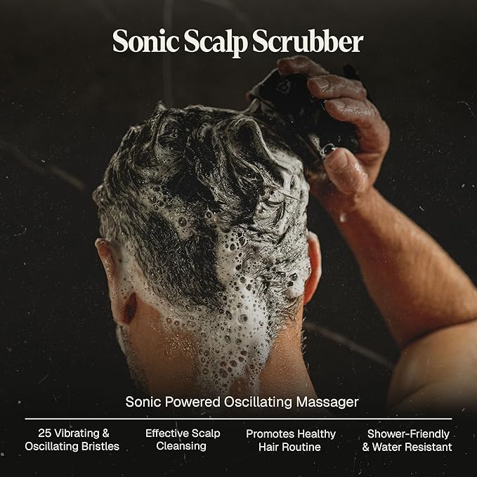Black Wolf Sonic Scalp Scrubber - Electric Hair & Scalp Massager Brush with 3-Speed Oscillation - Rechargeable Shower Brush & Head Scrubber with Soft Silicone Bristles for Deep Clean & Exfoliation BlackWolf