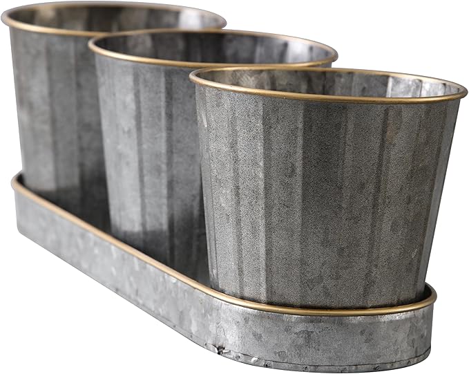 SOFE Metal Herb Pots for Indoor Plants, Window Herb Garden for Kitchen, Galvanized Bucket Planter Set of 3 with Tray, Rustic Flower Pots for Mint, Rosemary, Basil Plant - Bloomnest