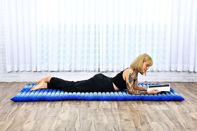 Leewadee - Kapok Roll Mat – Handcrafted Folding Sleep & Relaxation Mattress from Thailand, Ideal as Guest Bed, Camping Mat, Yoga Mat or Traditional Futon, 75 x 39 inches, Blue - Bloomnest