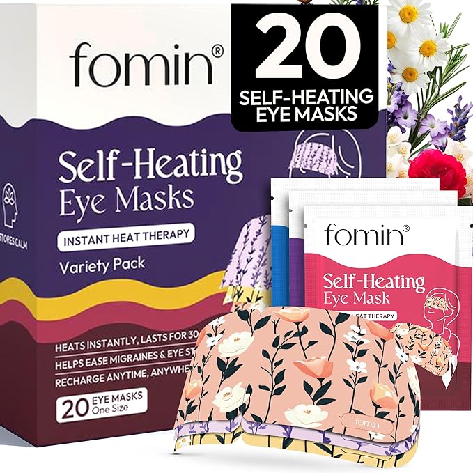 Fomin Self Heating Eye Mask- 20 Pack - Variety Pack Heated Eye Mask Warm Compress for Eyes, Disposable Self Heating Steam Mask for Home, Sleep, Spa, Travel Essentials & Relaxation Gifts for Women