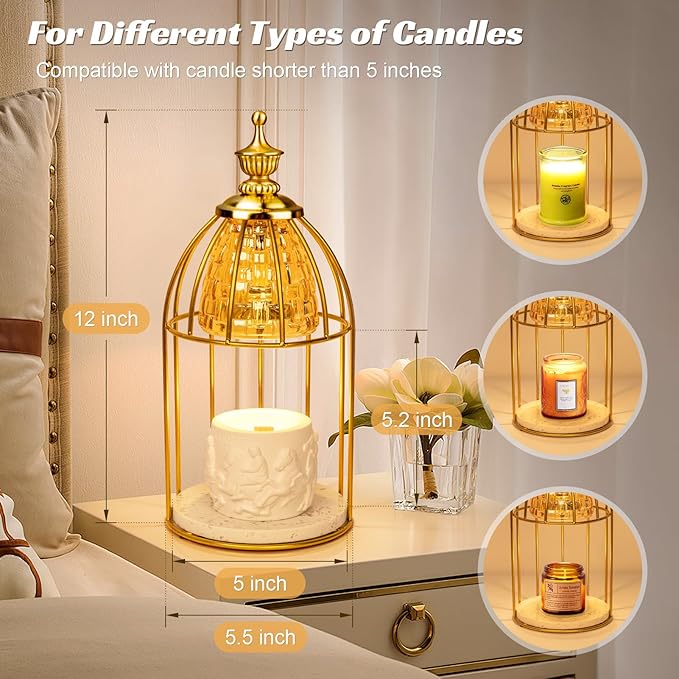 TantaScent Electric Candle Warmer Lamp in Vintage Birdcage Design with Timer – Scented Jar Candle Melter for Home Decor, Housewarming, Birthday, and Christmas (Includes 2 Bulbs) - Bloomnest