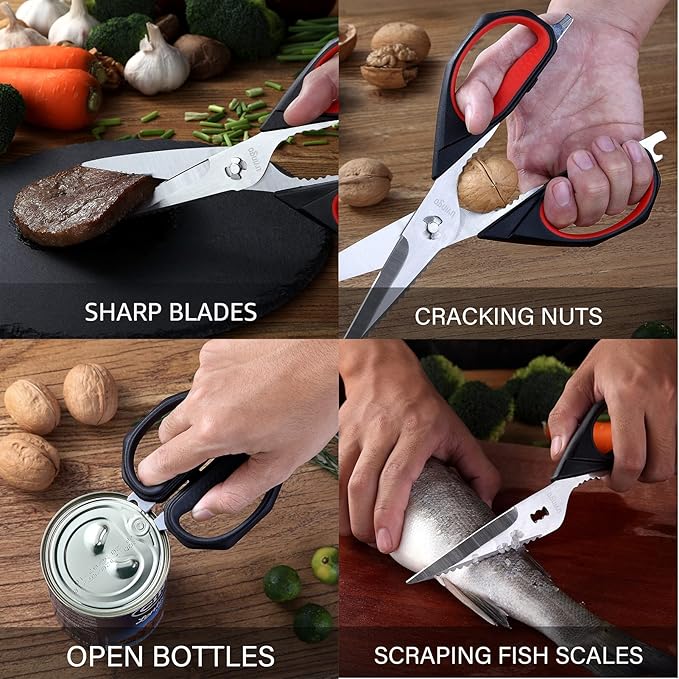 LIVINGO Kitchen Scissors, 2 Pack 9.25" Utility All Purpose Poultry Shears Heavy Duty Dishwasher Safe, Come Apart Sharp Stainless Steel Cooking Food Scissors for Cutting Meat, Chicken, Vegetable, Fish - Bloomnest