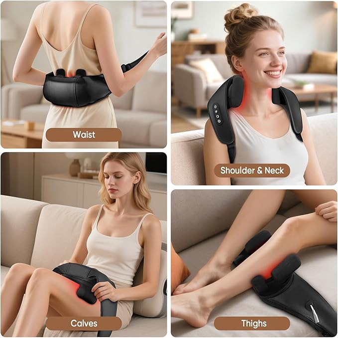 Shiatsu Neck and Back Massager, Shoulder Massager for Pain Relief Deep Tissue, Cordless 4D Deep Tissue Kneading Massage Pillow with Heat for Neck, Back, Legs, Shiatsu Massager Gifts for Men Women