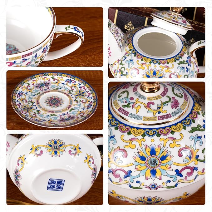 Tea for One, Porcelain Teapot and Cup Set, Vintage Tea Pot and Saucers Set, Ceramic Tea Set for Tea Party, Office and Home, White Tea Cups and Saucer Set for Coffee, Cappuccino, Tea - Bloomnest