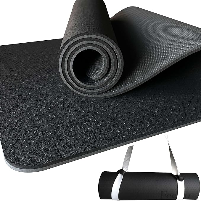 Extra Thick Exercise Yoga Mat with Strap - 2/5 Inch (10MM), Non-Slip Workout Mat for Yoga, Pilates, and Floor Exercises - Bloomnest