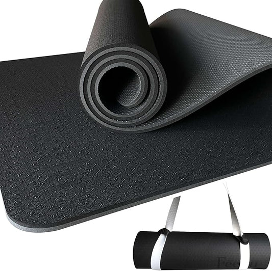Extra Thick Exercise Yoga Mat with Strap - 2/5 Inch (10MM), Non-Slip Workout Mat for Yoga, Pilates, and Floor Exercises - Bloomnest