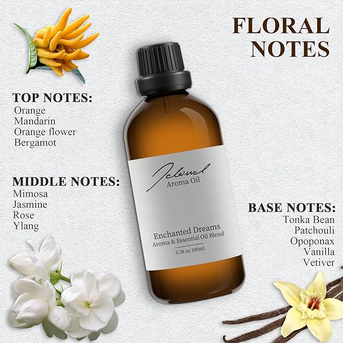JCLOUD Enchanted Dreams Essential Oil | Hotel Scent - Pure Aromatherapy Diffuser Oil with Bergamot, Rose, Jasmine and Vanilla, Home Luxury & Hotel Scents for Diffuser - 100mL JCLOUD