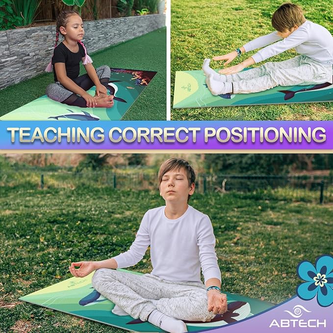 Kids Yoga Mat Set for Boys & Girls - Doll, Unicorn, Mermaid, Panda, Dinosaur and UnderWater - Chemical Free - Non-Toxic - Non-Slip - 60 X 24 X 0.2 Inches - w/ 12 Yoga Cards - Cute Carrier Bag - Ages 3-12 - Bloomnest
