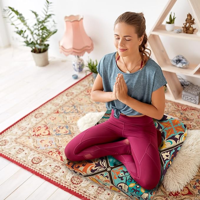 Mandala Meditation Cushion, Boho Meditation Mat, Meditation Pillows for Sitting on Floor, Cushions for Sitting in Home and Outdoor, Square Floor Pillows Cushion Seating for Yoga 22'' X 22'' - Bloomnest