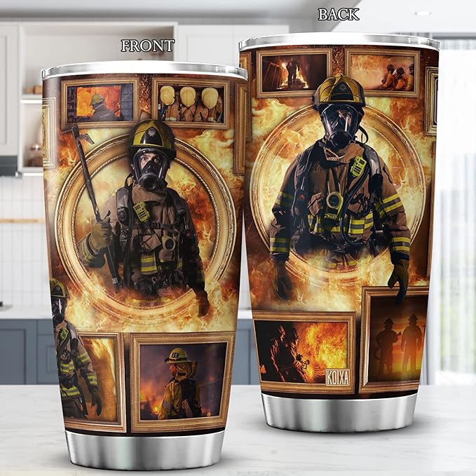 Firefighter Insulated Tumbler 20 Oz Stainless Steel Coffee Cup With Lid Cool Things For Firefighters Men Coworker Gift Ideas Firemen Mug Retirement Retired Fireman Gifts - Bloomnest