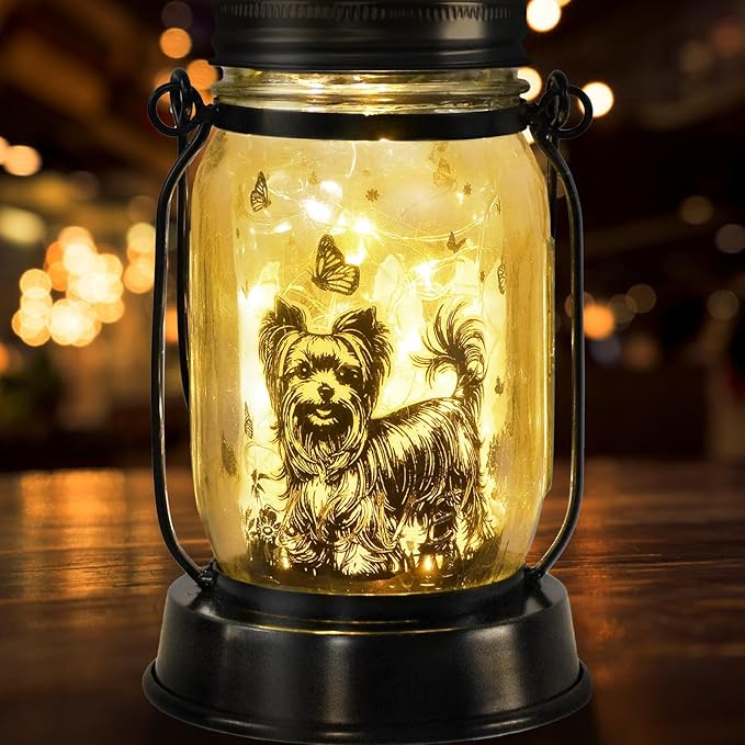 Yorkie Dog Gifts for Women/Men Yorkshire Terrier Solar Lanterns Mom Birthday Dog Lovers Lantern Pet Loss Pet Memorial Lights Solar Garden Decoration for Yard, Patio,Backyard,Porch Torches Light - Bloomnest