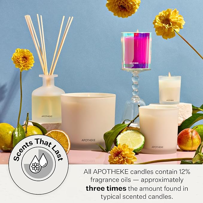 Apotheke Signature Scented Candles for Home, Bergamot Tangerine - 10.5 oz - Soy Wax, Non Toxic, Large Jar White - Luxury Candle Gifts for Women & Men - Vanilla, Amber, Dahlia, and Champagne - Bloomnest