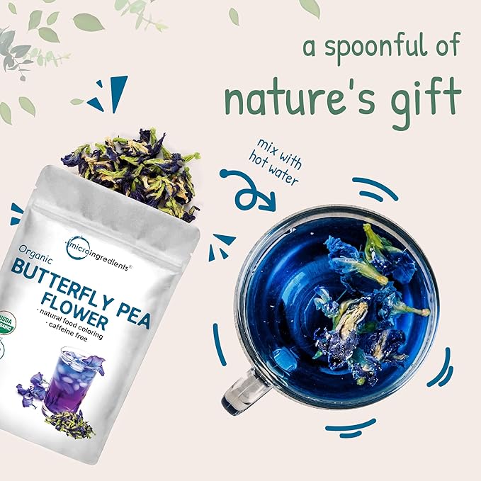 Micro Ingredients Organic Butterfly Pea Flower Tea, 8 oz (680+ Cups) | Loose Leaf Herbal Tea | Natural Blue & Purple Color | Rich in Antioxidants | Caffeine-Free, Non-GMO, No Sugar - Bloomnest