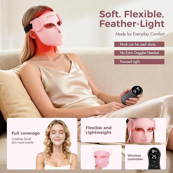 4D Wireless Red Light Therapy for Face and Neck with 400 LEDs,8+1 Color Light Therapy Mask with NIR, 850nm Red Light Therapy Mask, 4000mAh Rechargeable Led Face Mask Remote Control for Home & Travel Bloomnest
