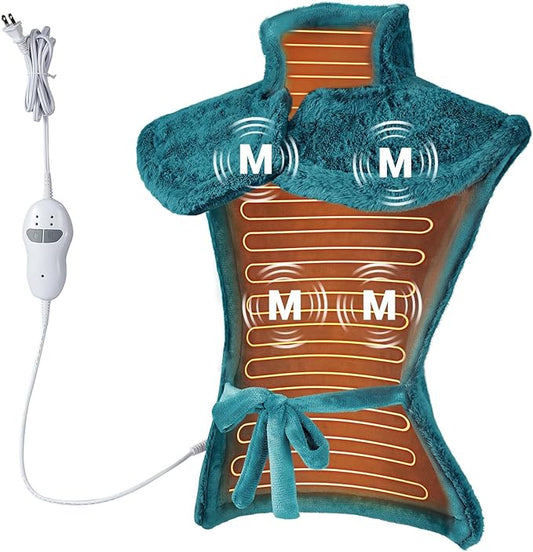 Massaging Heating Pad for Neck and Shoulders and Back, 24" x 35" Large Electric Heating Pad for Back Pain Relief with 3 Heat Levels, 4 Massage Settings, 2H Auto Shut-Off, 4 Massage Motors, Green - Bloomnest