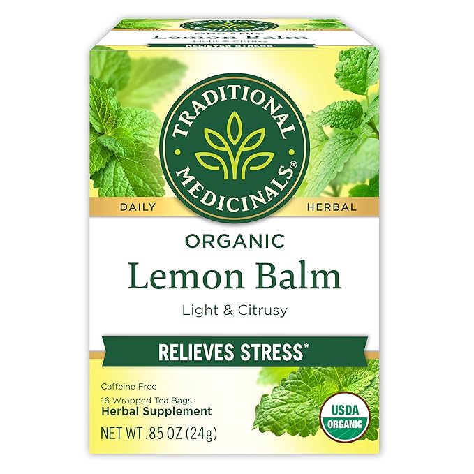 Traditional Medicinals Organic, Lemon Balm - Supports Stress Relief & Digestive Health - Kosher, Non-GMO, Caffeine-Free, Compostable - 16 Tea Bags - Bloomnest