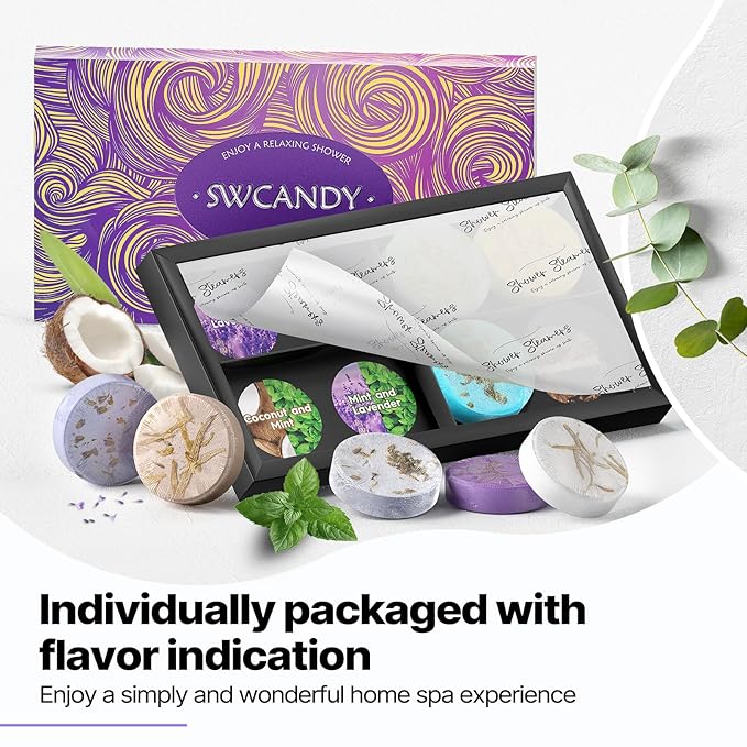 Shower Steamers Aromatherapy Birthday Gifts for Women - SWCANDY 8 Pcs Valentines Day Decorations, Her Mom Adults Men Him Teen Self Care with Natural Essential Oils Relaxation Home SPA Travel Holidays - Bloomnest