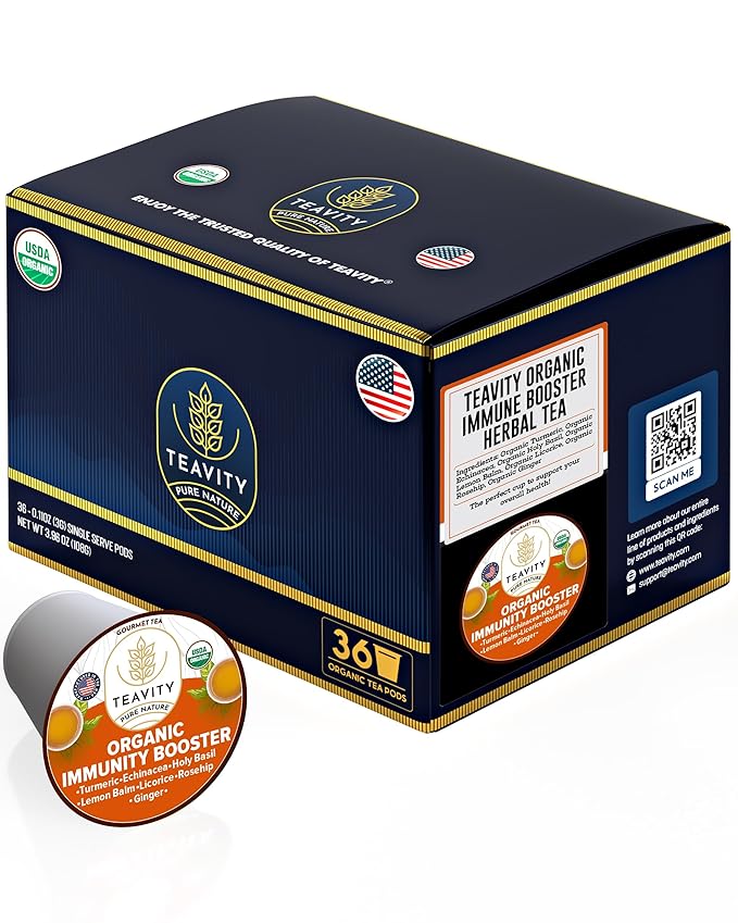 Organic Ginger Tea Pod with Echinacea, Turmeric, and Licorice for Keurig, Decaf by Teavity (36 Tea Pods) - Bloomnest