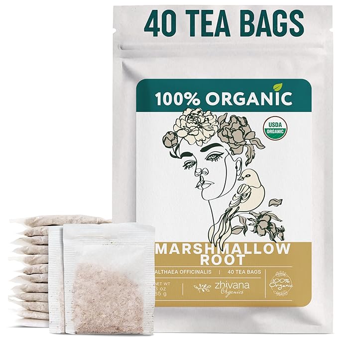 Organic Marshmallow Root 40 Tea Bags – Althaea Officinalis Herbal Tea - Support Throat & Digestive Comfort – Caffeine-Free, Non-GMO - Bloomnest