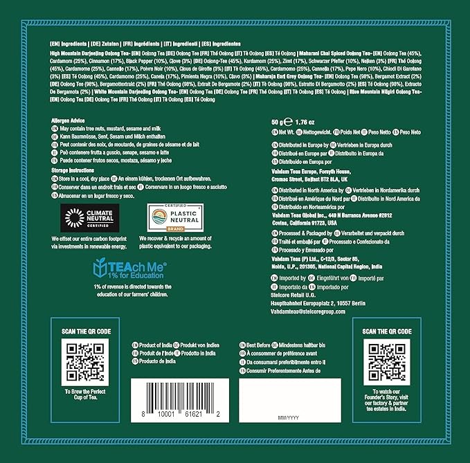 VAHDAM Assorted Oolong Tea Sampler Gift Set (5 Flavors) – Gluten-Free, Non-GMO | 5 Unblended Loose Leaf Teas | Tea Variety Pack | Gift for Women & Men - Bloomnest