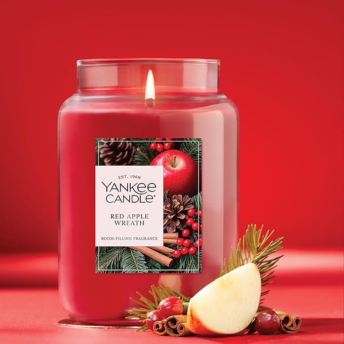 Yankee Candle Red Apple Wreath, Fall Scented Candle, 22oz Large Jar with up to 150 Hour Burn Time - Bloomnest