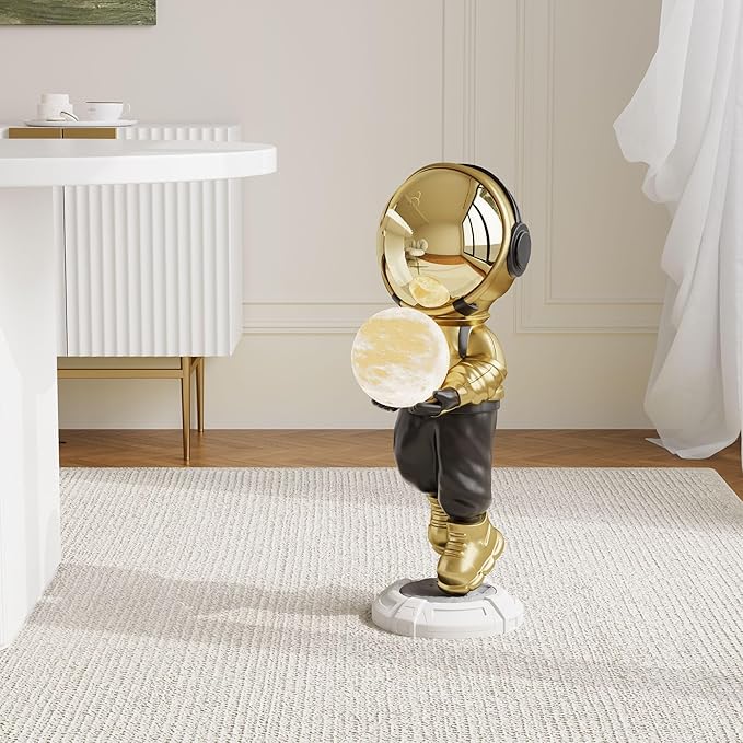 Astronaut Floor Lamp with LED Ball Light, 28.8" Large Space Sculpture Figurine, Modern Resin Astronaut Statue Art Decor for Living Room, Bedroom, Office - Bloomnest