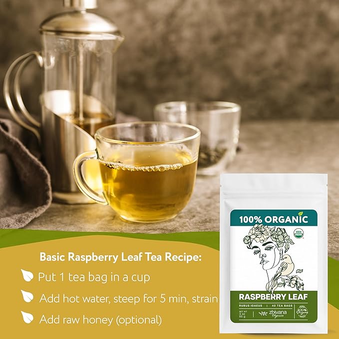 Organic Raspberry Leaf Tea Bags (40 TeaBags) - Red Rasberry Leaf Tea for Womens Cramps, Hormone Balance, Fertility – Te de Hoja de Frambuesa Roja - Bloomnest
