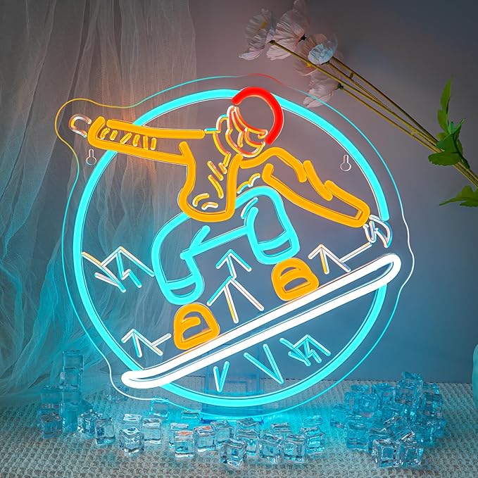 Lucunstar Snowboard Neon Sign LED Light Ski Decor Skiing Neon Light Up College Room Party Apres Ski Decor for Lodge LED Outdoor Sport Gifts for Teens Snowboard Lover - Bloomnest