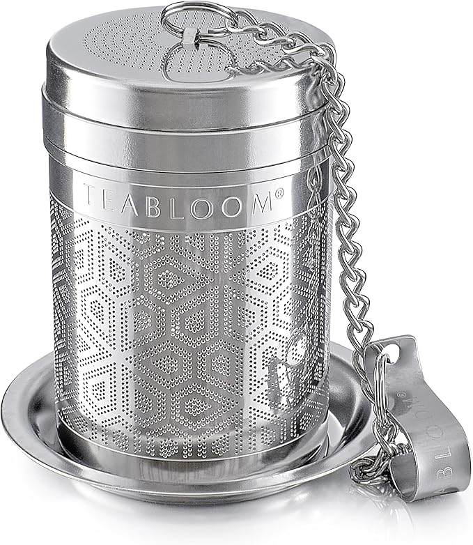 Teabloom Elegant Stainless Steel Loose Leaf Tea Infuser – Tea Connoisseur's Choice for White, Green, Oolong, Black, and Herbal Teas – Geometric Blossom Design – Small Size - Bloomnest