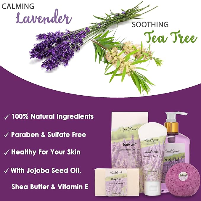 Spa Baskets For Women - Luxury Bath Set With Lavender & Tea Tree Oil - Spa Kit Includes Wash, Bubble Bath, Lotion, Bath Salts, Body Scrub, Hand Cream, Shower Puff, Bathbombs, Soap and Towel - Bloomnest