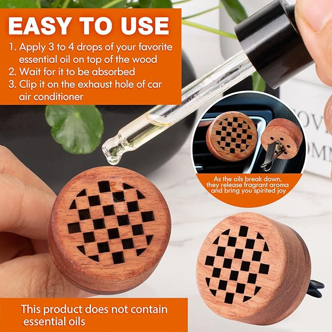 Essential Oil Car Diffuser, 2 PCS Checkered Car Aromatherapy Chequerboard Wood Diffuser with Vent Clip - Bloomnest